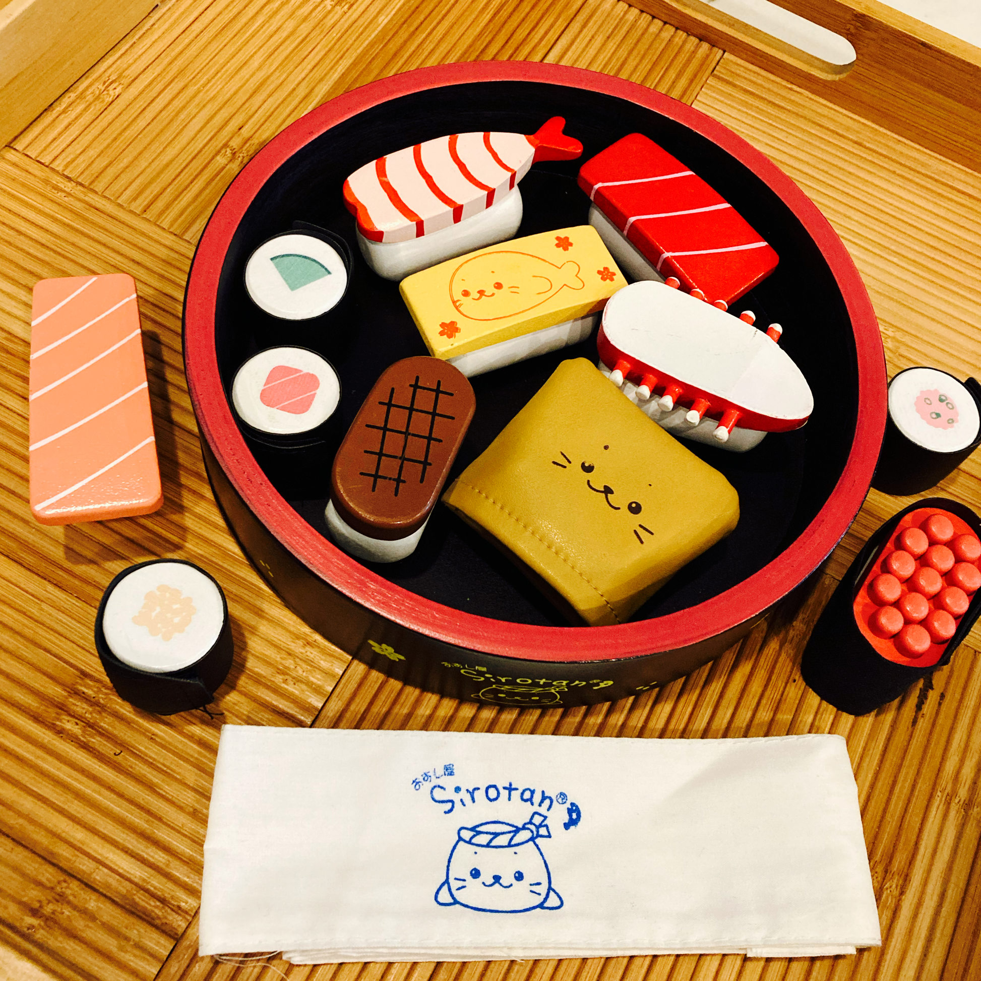 cute wooden sushi set tiny sponge